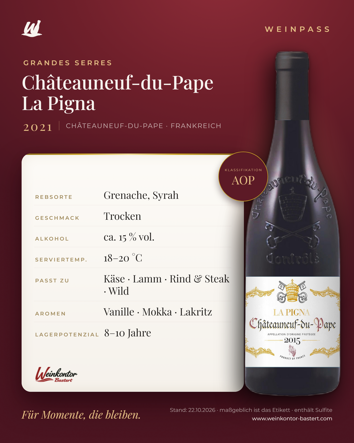 Châteauneuf-du-Pape AOP La Pigna Grandes Serres – Rhône – Weinpass | Weinkontor Bastert