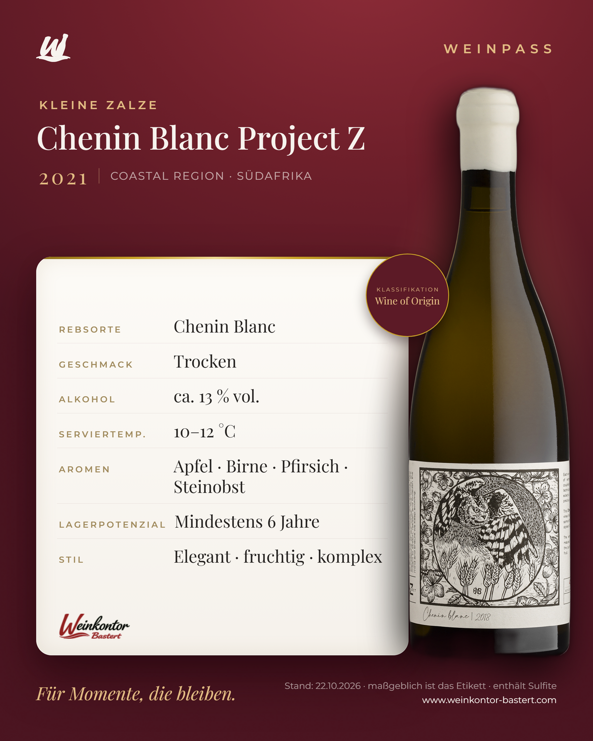 Chenin Blanc Project Z Kleine Zalze – Coastal Region – Weinpass | Weinkontor Bastert