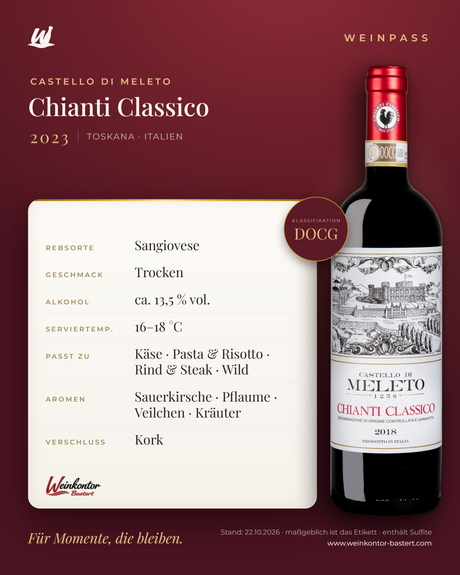 Chianti Classico DOCG Castello di Meleto – Toskana – Weinpass | Weinkontor Bastert