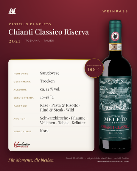 Chianti Classico Riserva Castello di Meleto DOCG – Toskana – Weinpass | Weinkontor Bastert