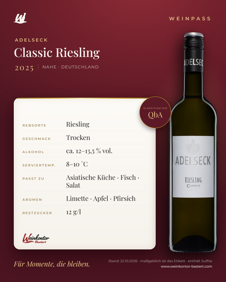 Classic Riesling Adelseck QbA – Nahe – Weinpass | Weinkontor Bastert