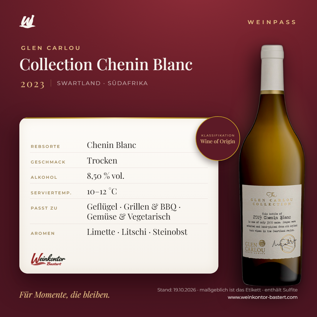 Collection Chenin Blanc Glen Carlou – Swartland – Weinpass | Weinkontor Bastert
