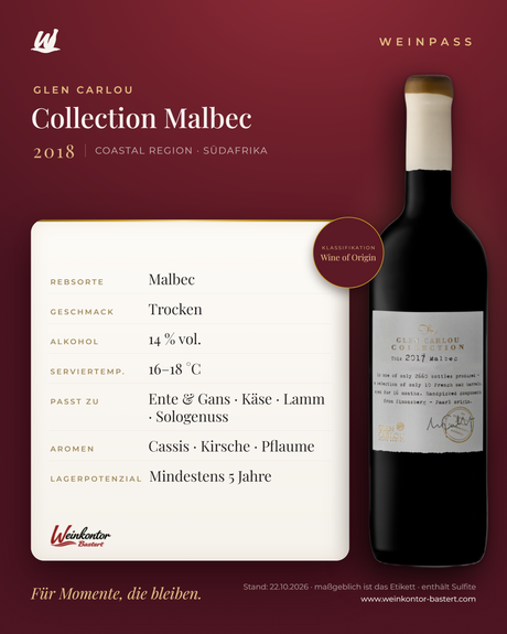 Collection Malbec Glen Carlou – Coastal Region – Weinpass | Weinkontor Bastert
