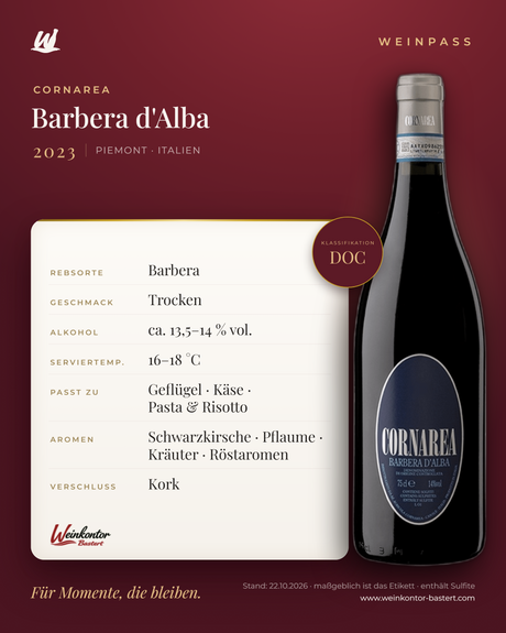 Cornarea Barbera d'Alba DOC – Piemont – Weinpass | Weinkontor Bastert