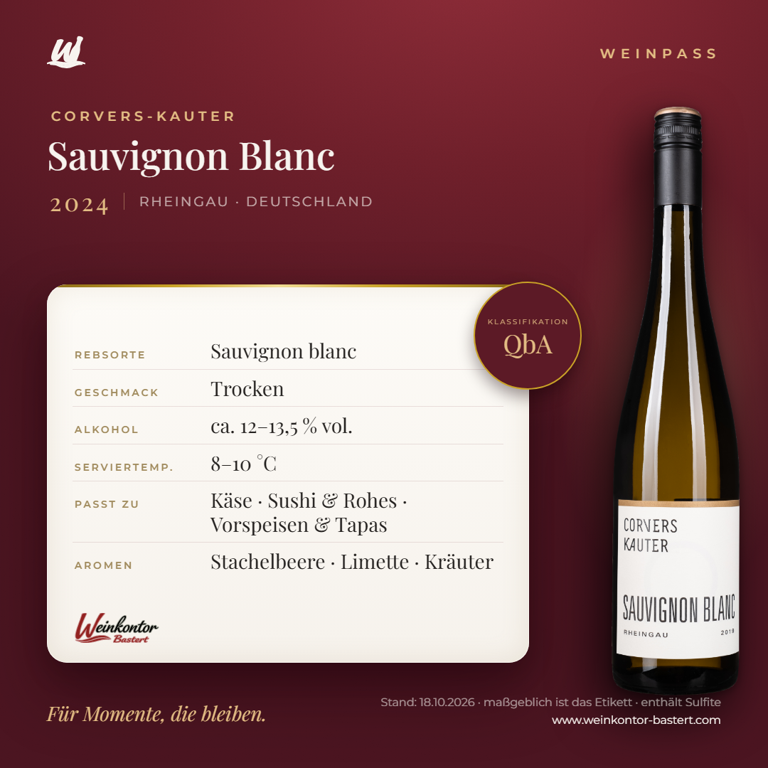 Sauvignon Blanc Corvers-Kauter QbA – Rheingau – Weinpass | Weinkontor Bastert