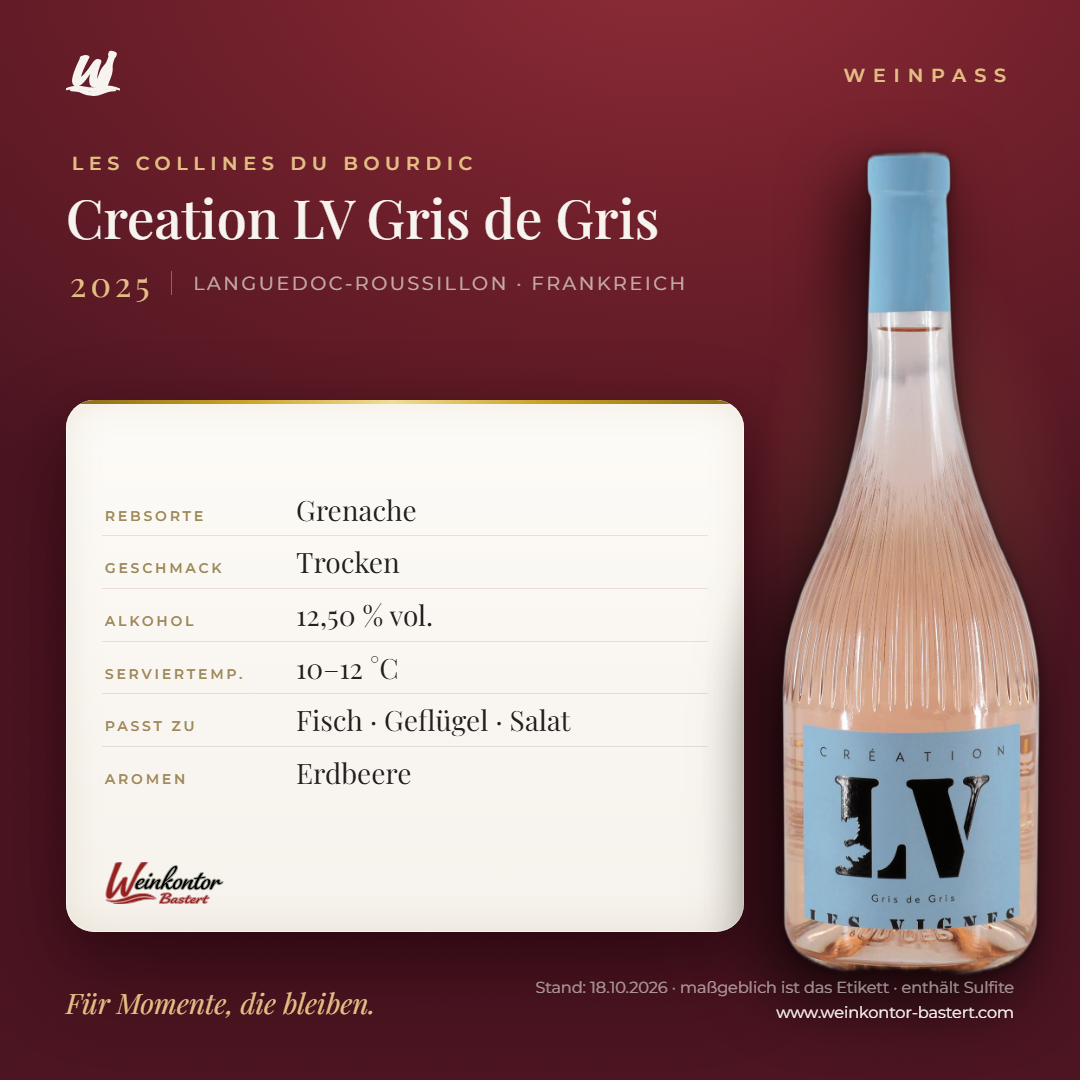 Creation LV Gris de Gris Les Collines du Bourdic – Languedoc-Roussillon – Weinpass | Weinkontor Bastert