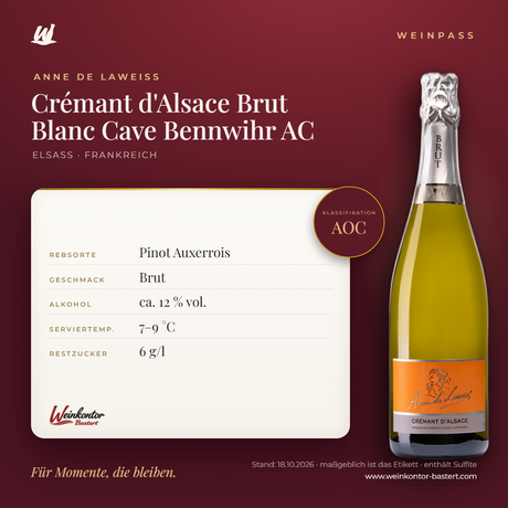 Crémant d'Alsace Brut Blanc Cave Bennwihr AC – Elsass – Weinpass | Weinkontor Bastert