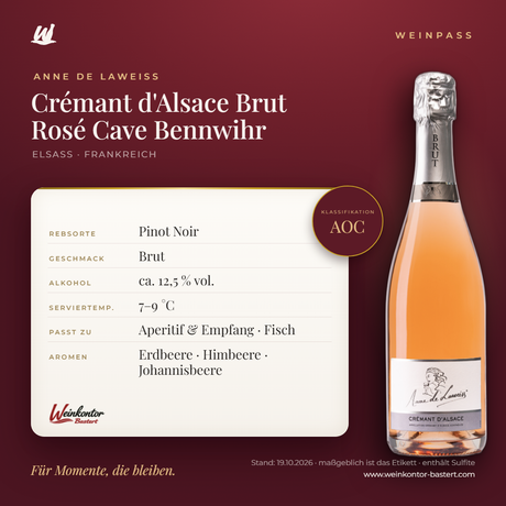 Crémant d'Alsace Brut Rosé Cave Bennwihr AOC – Elsass – Weinpass | Weinkontor Bastert