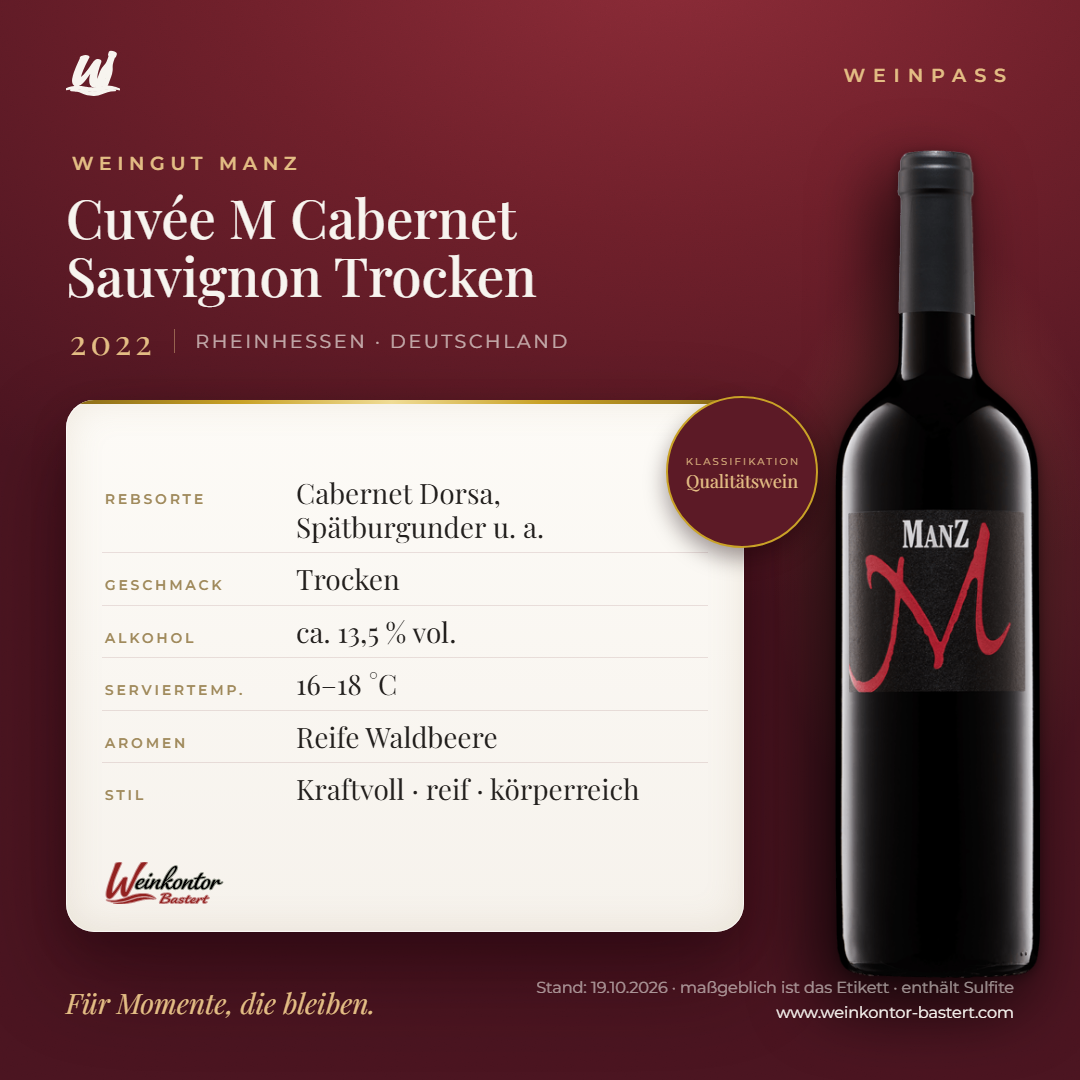 Cuvée M Cabernet Sauvignon Trocken Manz 6er-Karton – Rheinhessen – Weinpass | Weinkontor Bastert