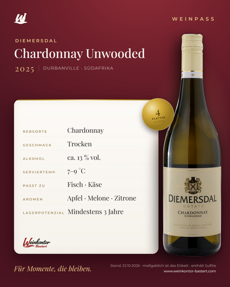 Diemersdal Chardonnay Unwooded – Durbanville – Weinpass | Weinkontor Bastert
