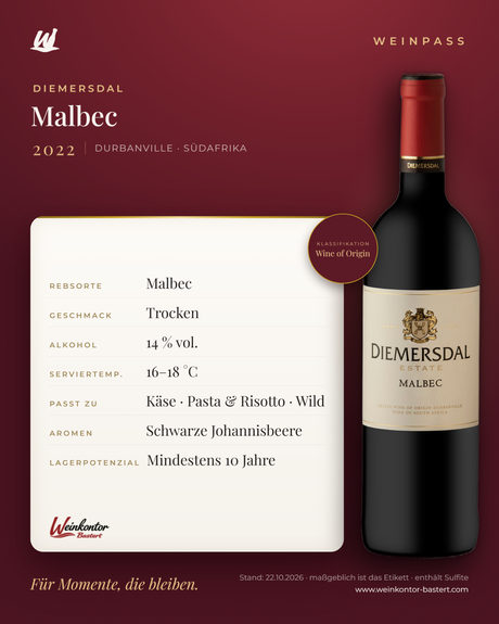 Diemersdal Malbec – Durbanville – Weinpass | Weinkontor Bastert
