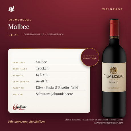 Diemersdal Malbec – Durbanville – Weinpass | Weinkontor Bastert