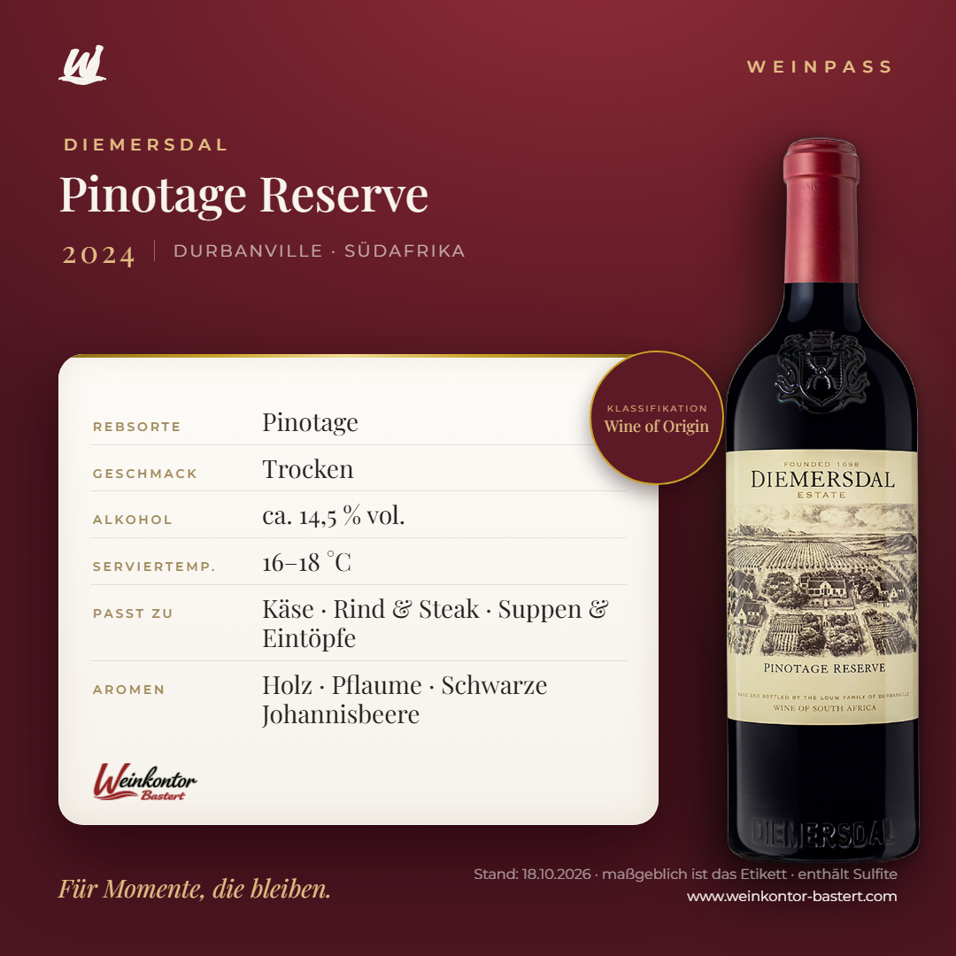 Diemersdal Pinotage Reserve – Durbanville – Weinpass | Weinkontor Bastert