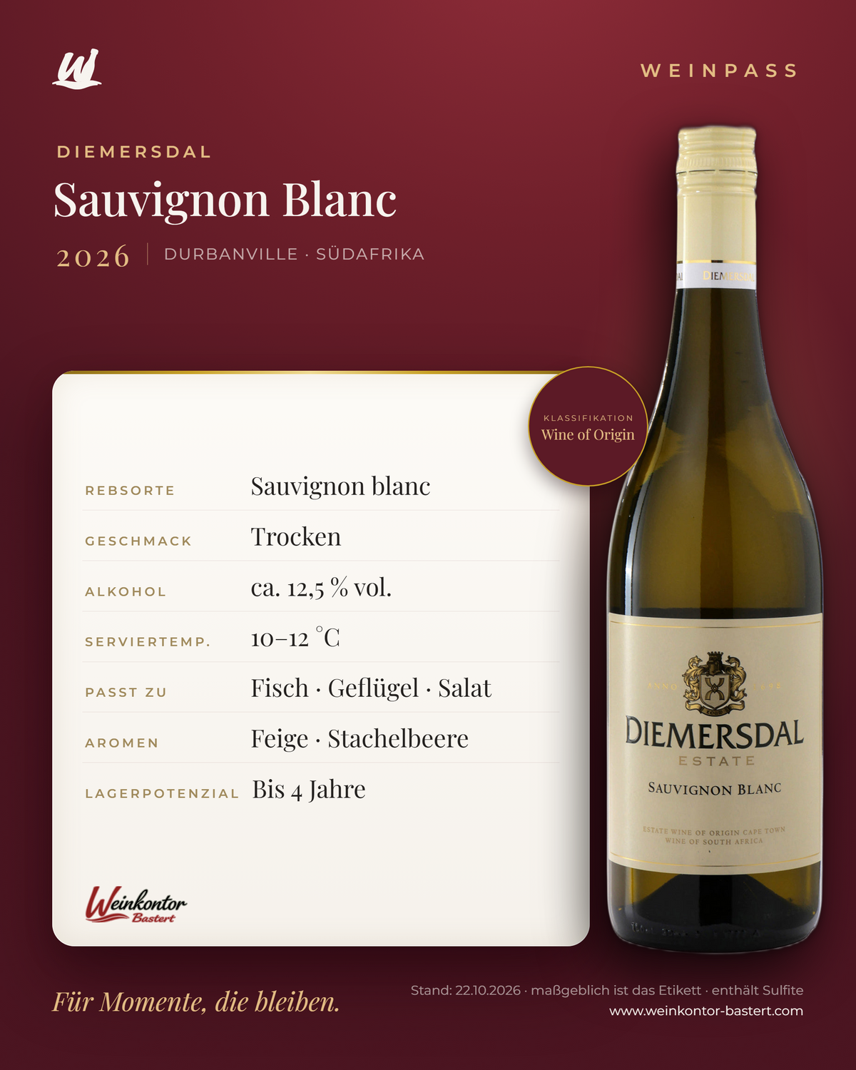 Diemersdal Sauvignon Blanc – Durbanville – Weinpass | Weinkontor Bastert