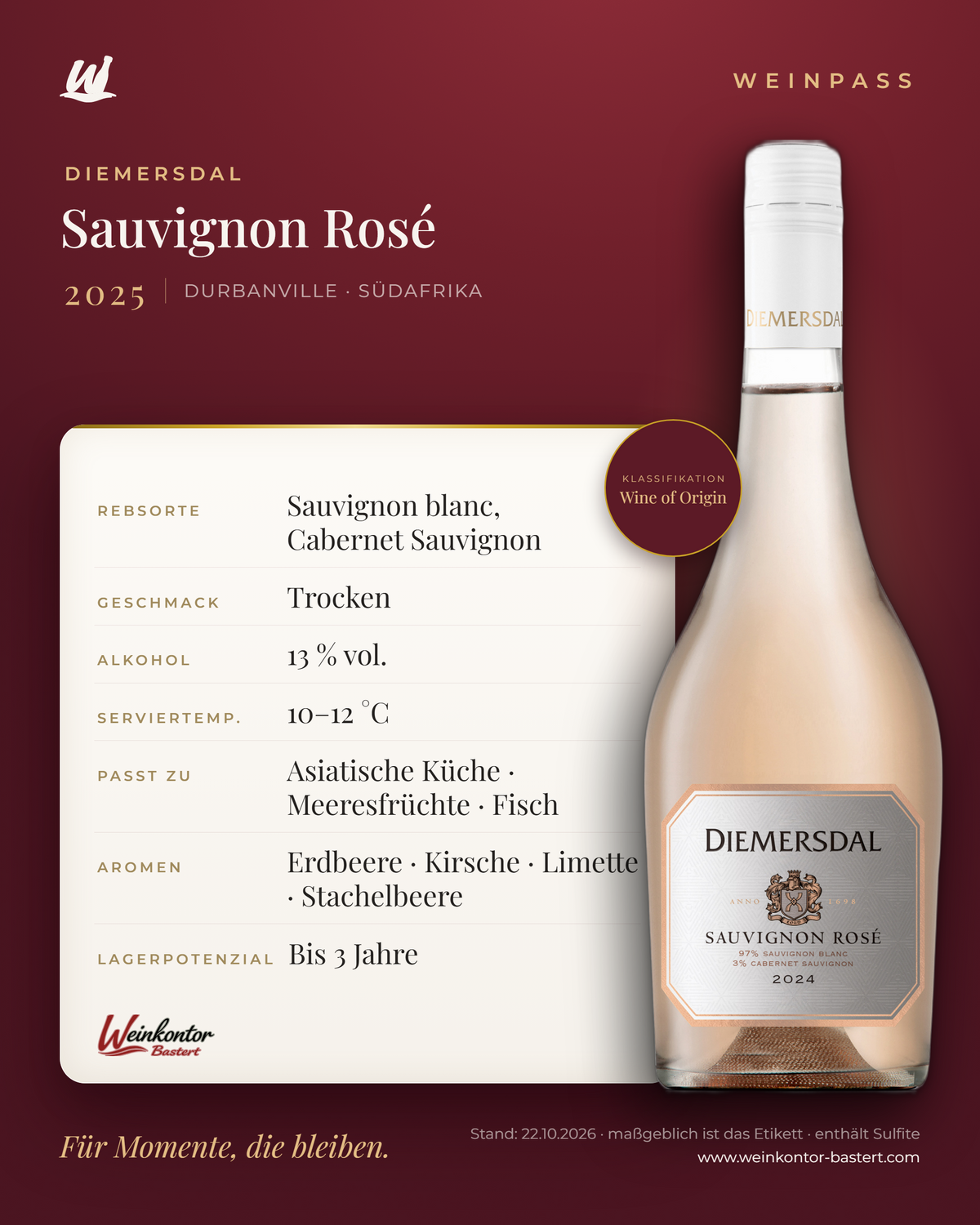 Diemersdal Sauvignon Rosé – Durbanville – Weinpass | Weinkontor Bastert