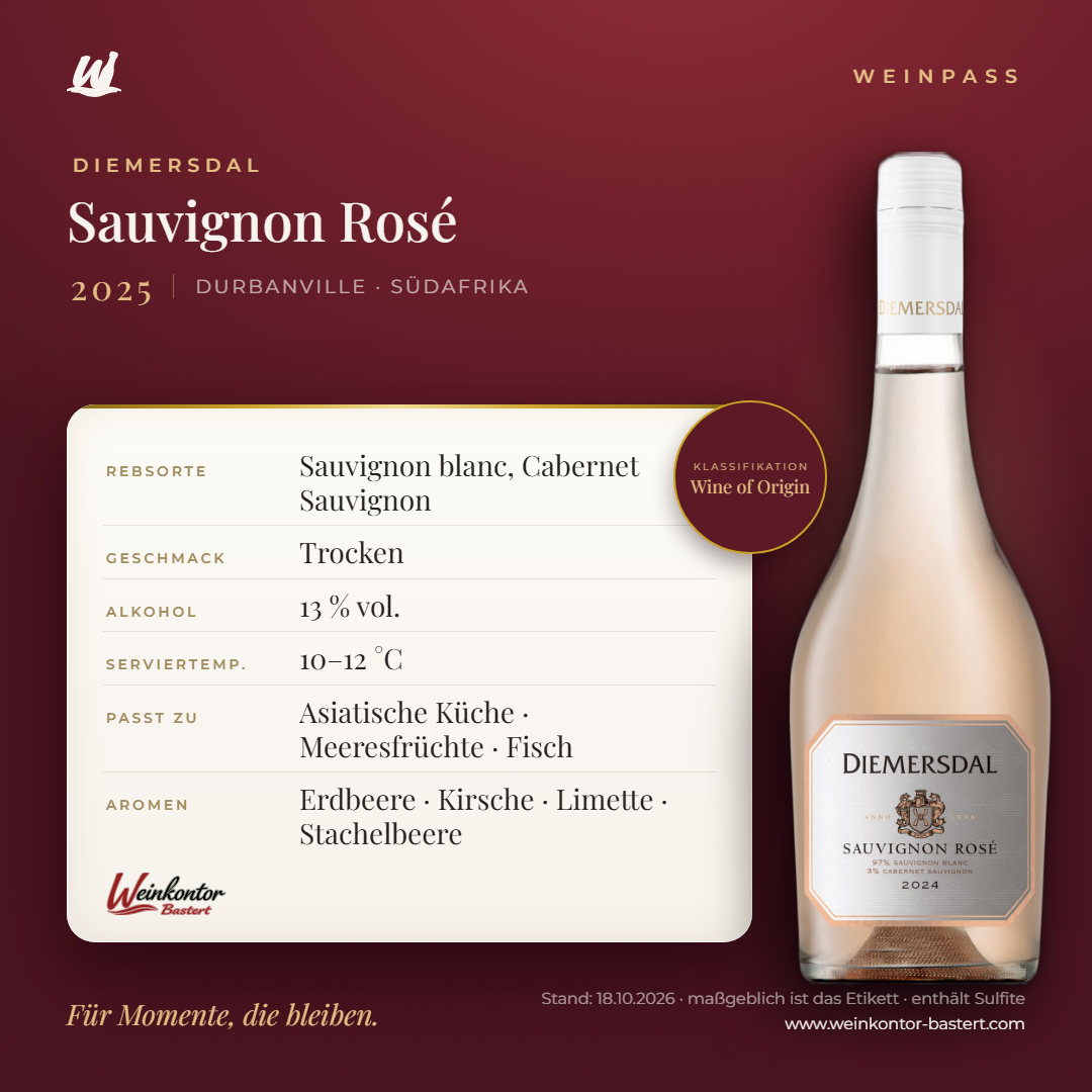 Diemersdal Sauvignon Rosé – Durbanville – Weinpass | Weinkontor Bastert