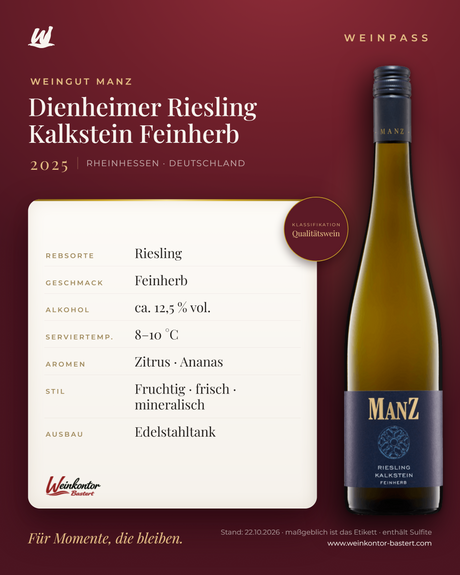 Dienheimer Riesling Kalkstein Feinherb Manz 6er-Karton – Rheinhessen – Weinpass | Weinkontor Bastert
