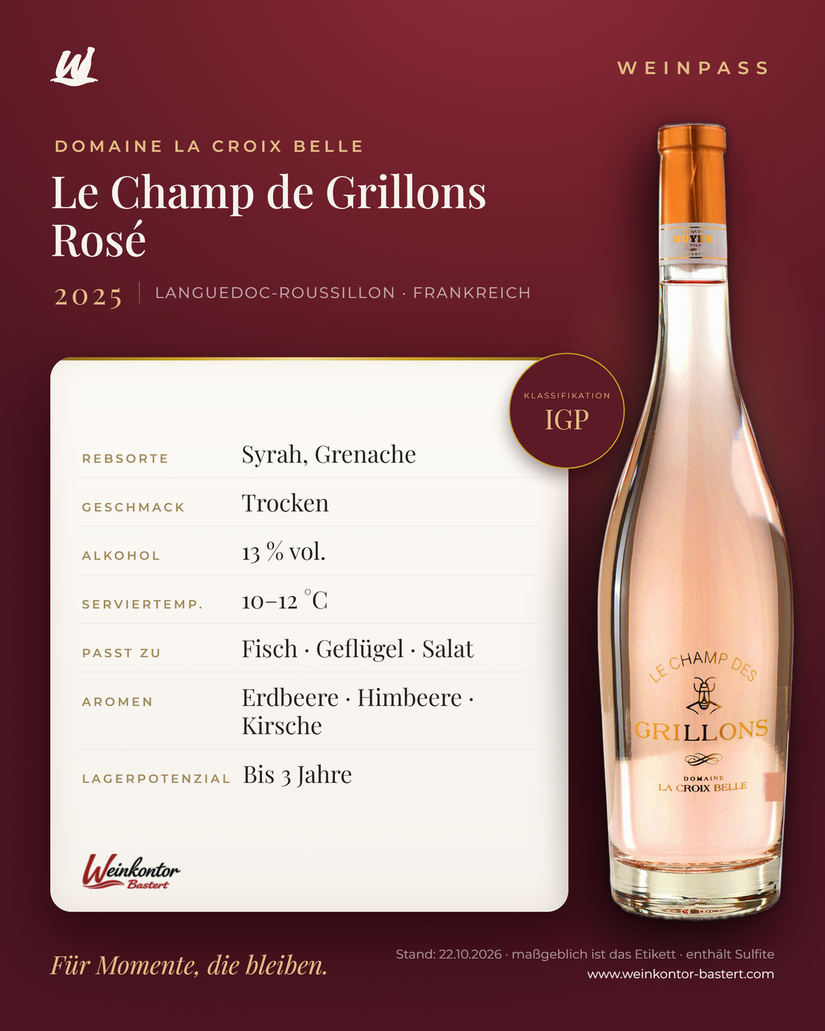Domaine La Croix Belle Le Champ de Grillons Rosé – Languedoc-Roussillon – Weinpass | Weinkontor Bastert