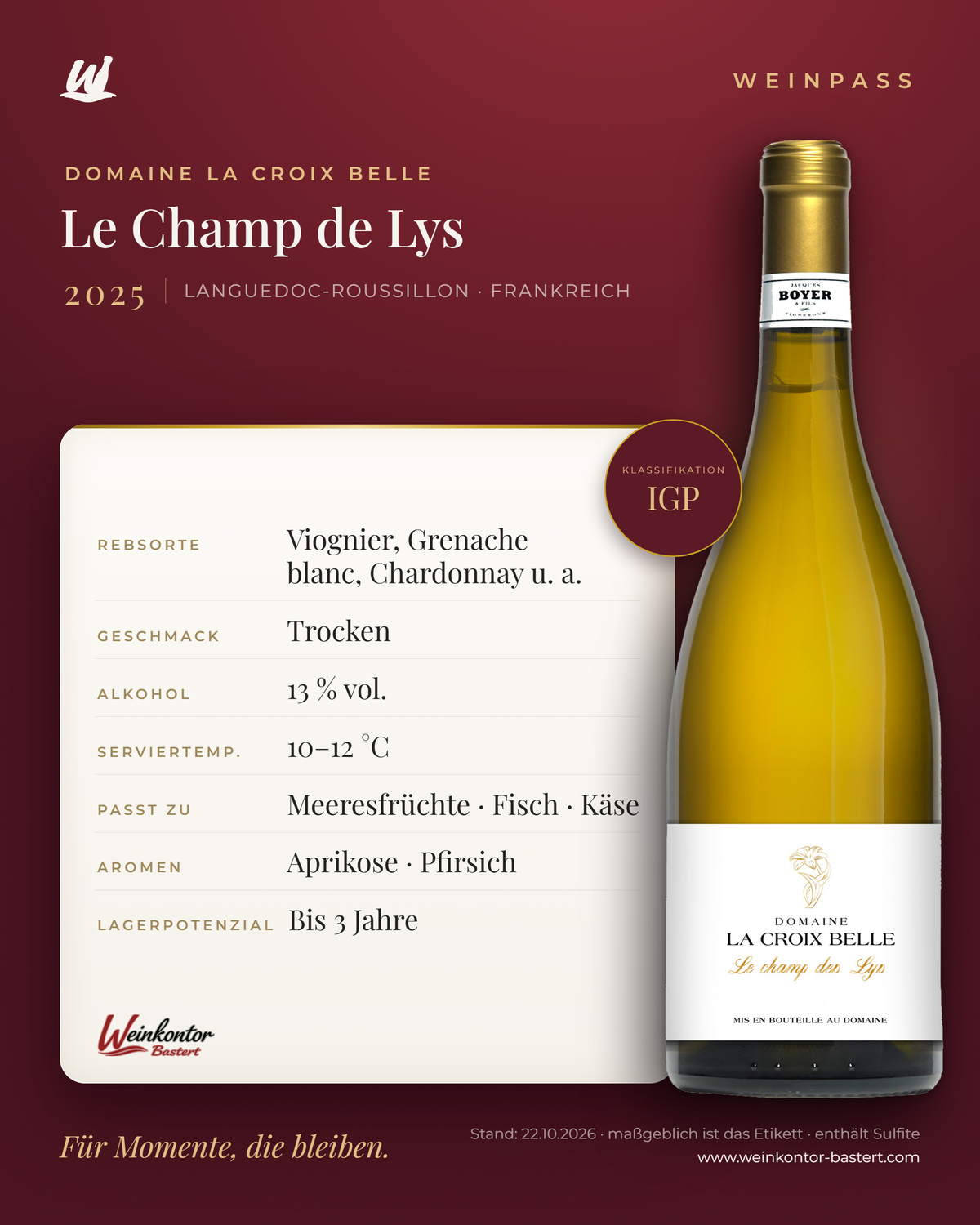 Domaine La Croix Belle Le Champ de Lys – Languedoc-Roussillon – Weinpass | Weinkontor Bastert