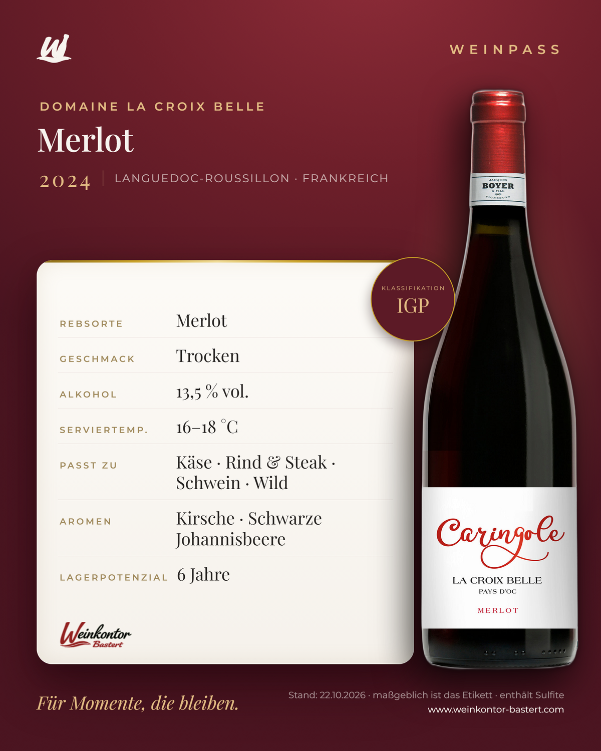 Domaine La Croix Belle Merlot – Languedoc-Roussillon – Weinpass | Weinkontor Bastert