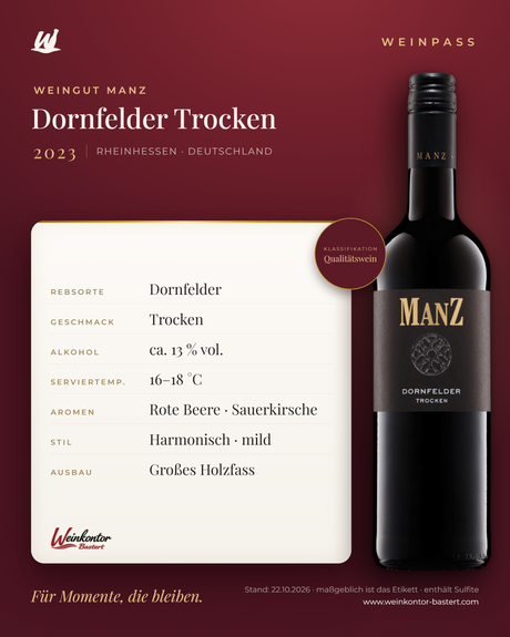 Dornfelder Trocken Manz 6er-Karton – Rheinhessen – Weinpass | Weinkontor Bastert