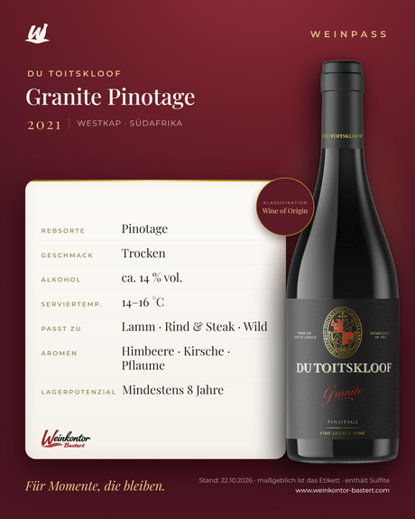 Du Toitskloof Granite Pinotage – Westkap – Weinpass | Weinkontor Bastert