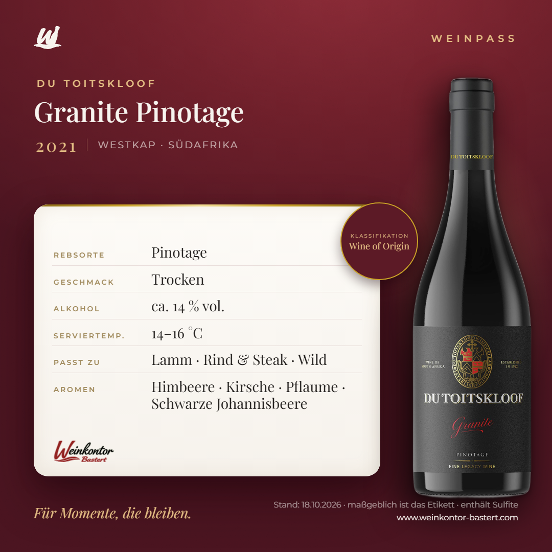 Du Toitskloof Granite Pinotage – Westkap – Weinpass | Weinkontor Bastert