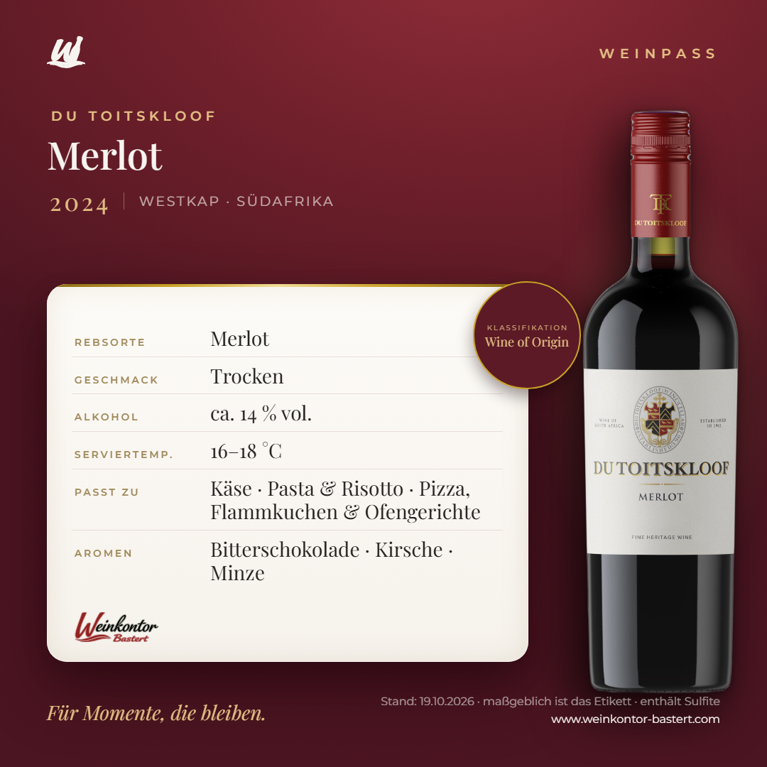 Du Toitskloof Merlot – Westkap – Weinpass | Weinkontor Bastert