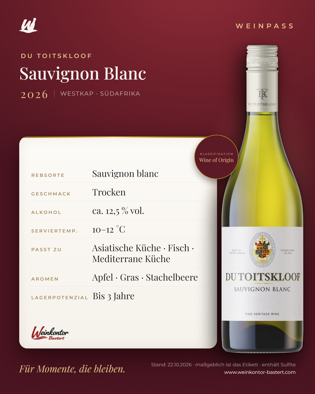 Du Toitskloof Sauvignon Blanc – Westkap – Weinpass | Weinkontor Bastert
