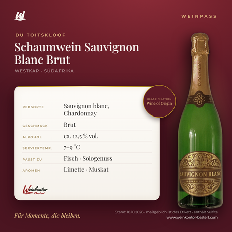 Du Toitskloof Schaumwein Sauvignon Blanc Brut – Westkap – Weinpass | Weinkontor Bastert
