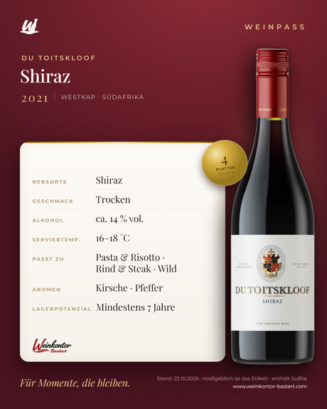 Du Toitskloof Shiraz – Westkap – Weinpass | Weinkontor Bastert