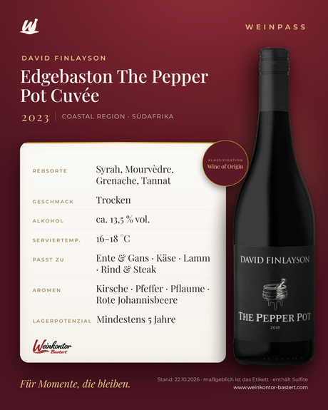 Edgebaston The Pepper Pot Cuvée David Finlayson – Coastal Region – Weinpass | Weinkontor Bastert