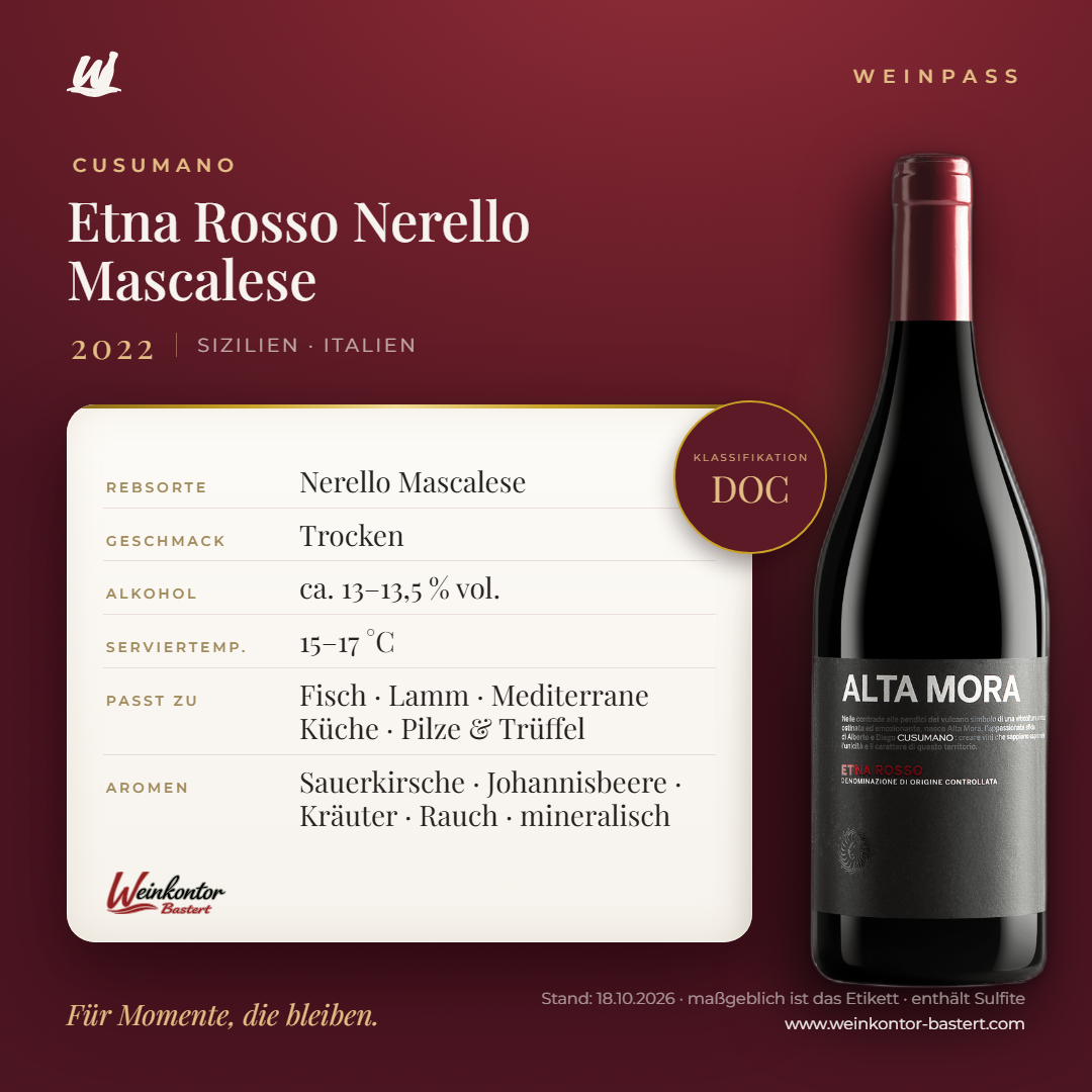 Etna Rosso Nerello Mascalese Cusumano DOC – Sizilien – Weinpass | Weinkontor Bastert