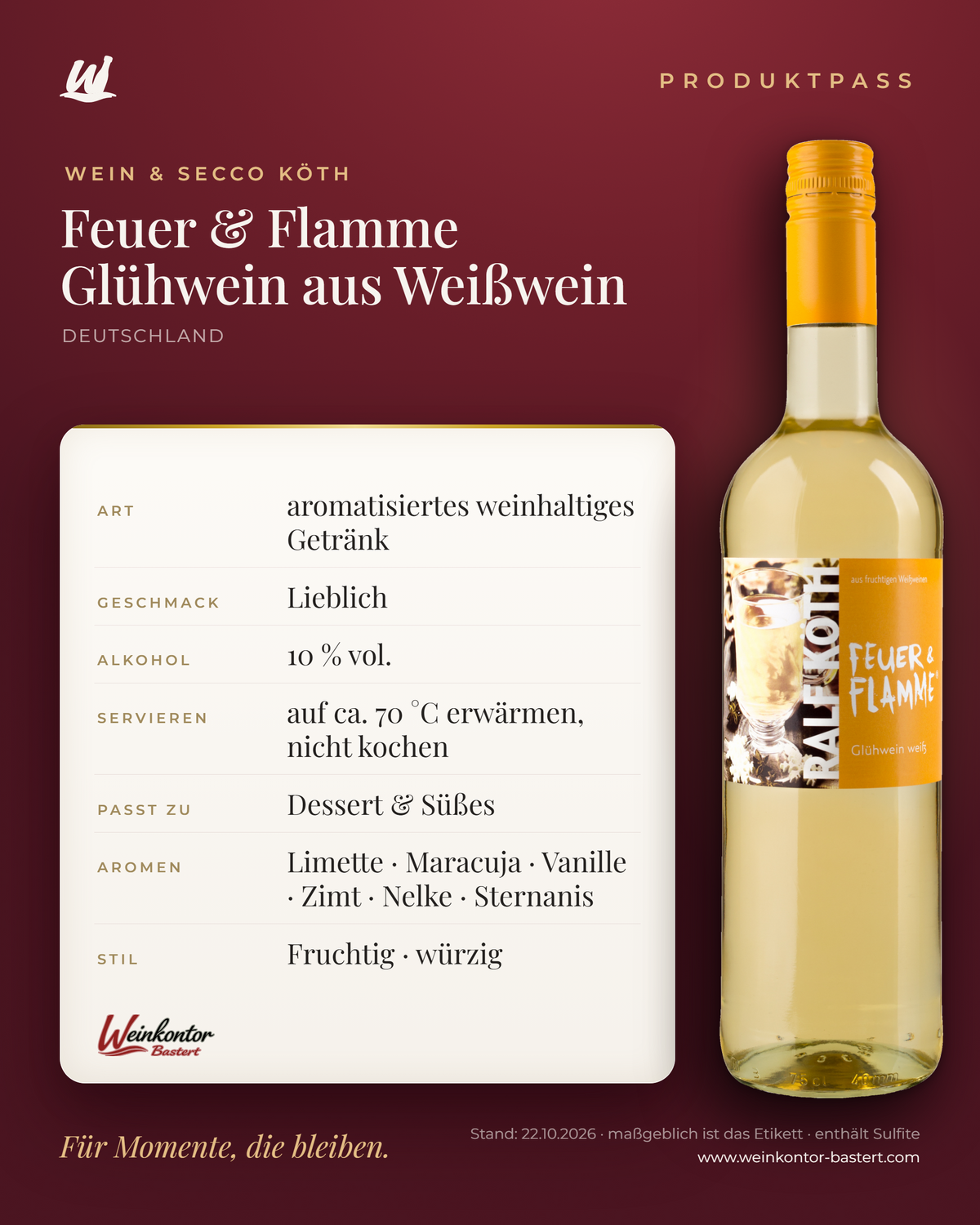 Feuer & Flamme Glühwein aus Weißwein Ralf Köth – Produktpass | Weinkontor Bastert