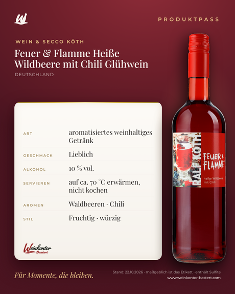 Feuer & Flamme Heiße Wildbeere mit Chili Glühwein Ralf Köth – Produktpass | Weinkontor Bastert