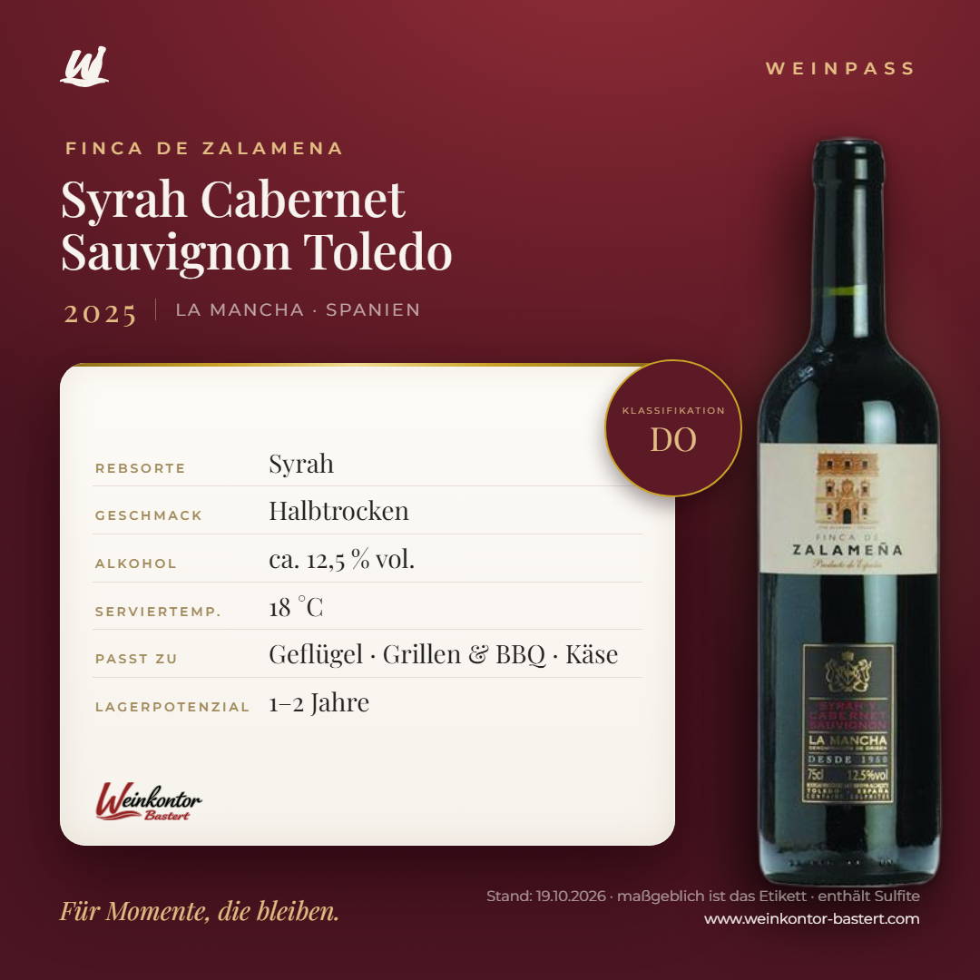 Finca de Zalamena Syrah Cabernet Sauvignon DO Toledo – Castilla La Mancha – Weinpass | Weinkontor Bastert