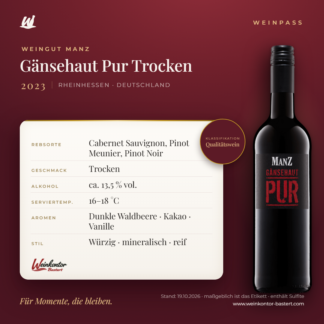 Gänsehaut Pur Trocken Manz 6er-Karton – Rheinhessen – Weinpass | Weinkontor Bastert