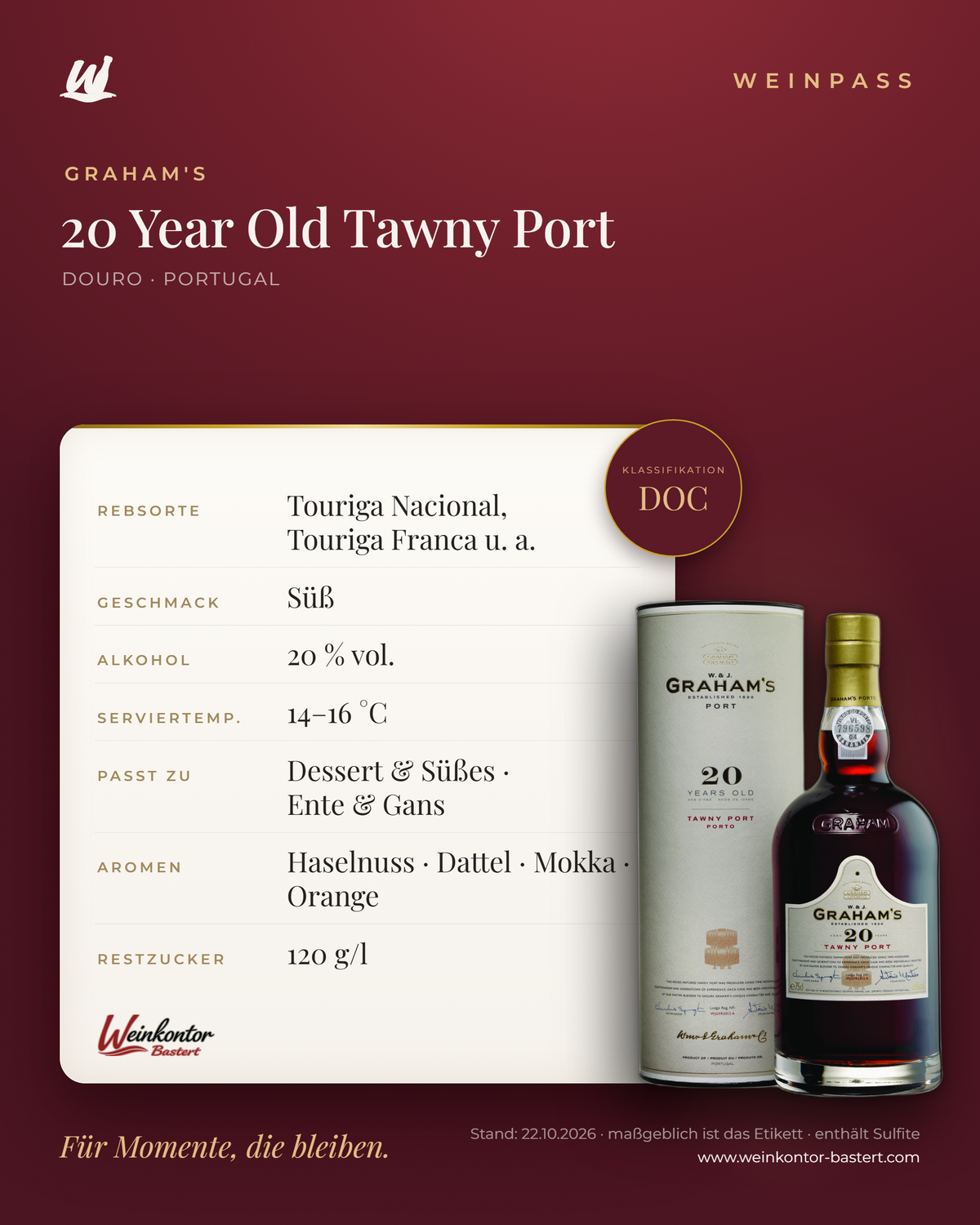 Graham's 20 Year Old Tawny Port DOC – Douro – Weinpass | Weinkontor Bastert