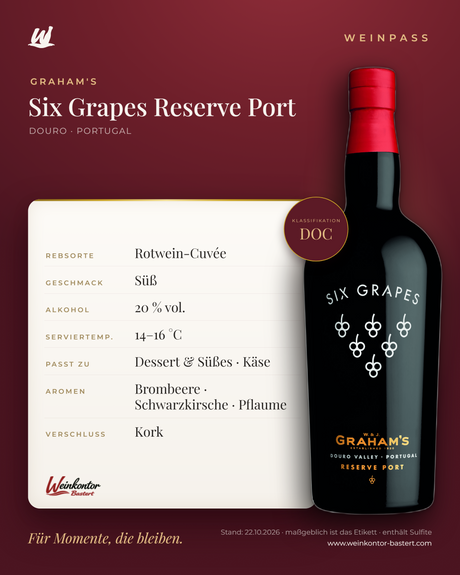 Graham's Six Grapes Reserve Port DOC – Douro – Weinpass | Weinkontor Bastert
