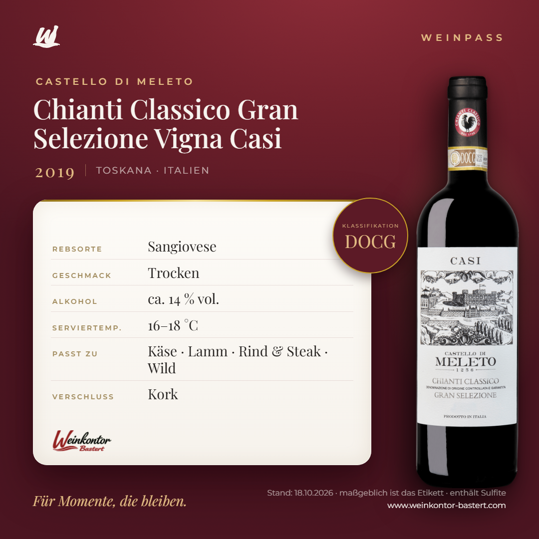 Chianti Classico Gran Selezione Vigna Casi Castello di Meleto DOCG – Toskana – Weinpass | Weinkontor Bastert