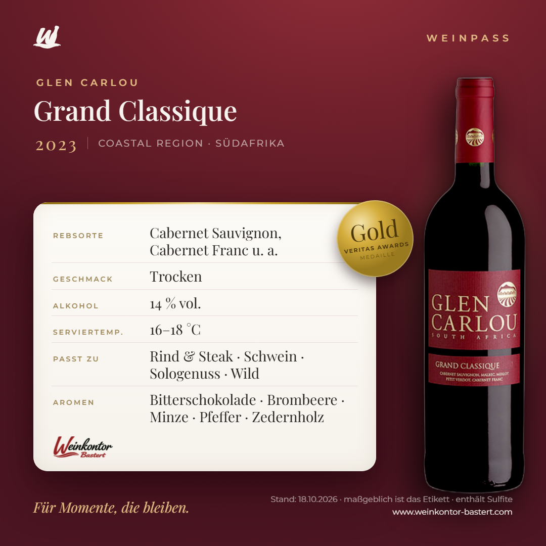 Grand Classique Glen Carlou – Coastal Region – Weinpass | Weinkontor Bastert