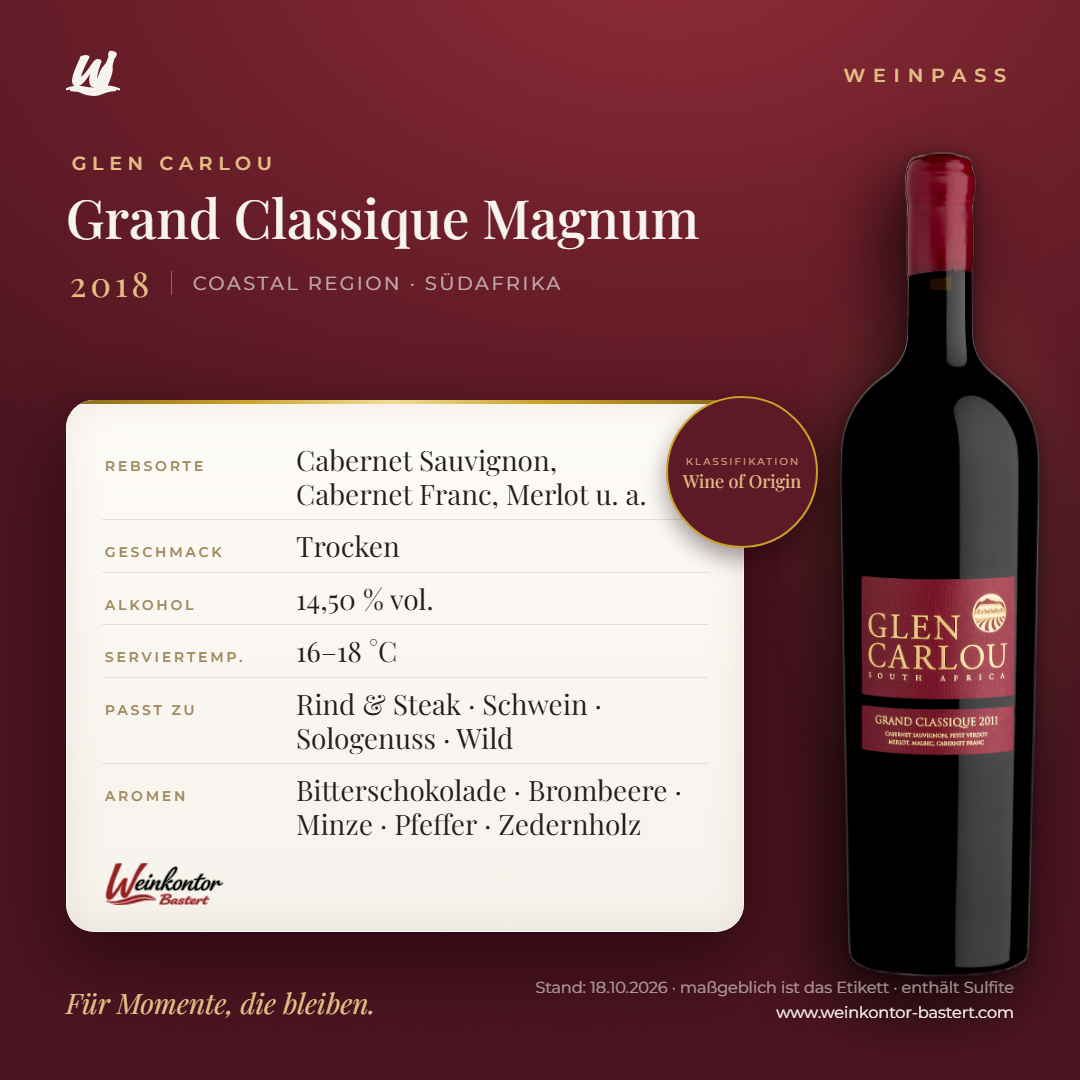 Grand Classique Magnum Glen Carlou – Coastal Region – Weinpass | Weinkontor Bastert