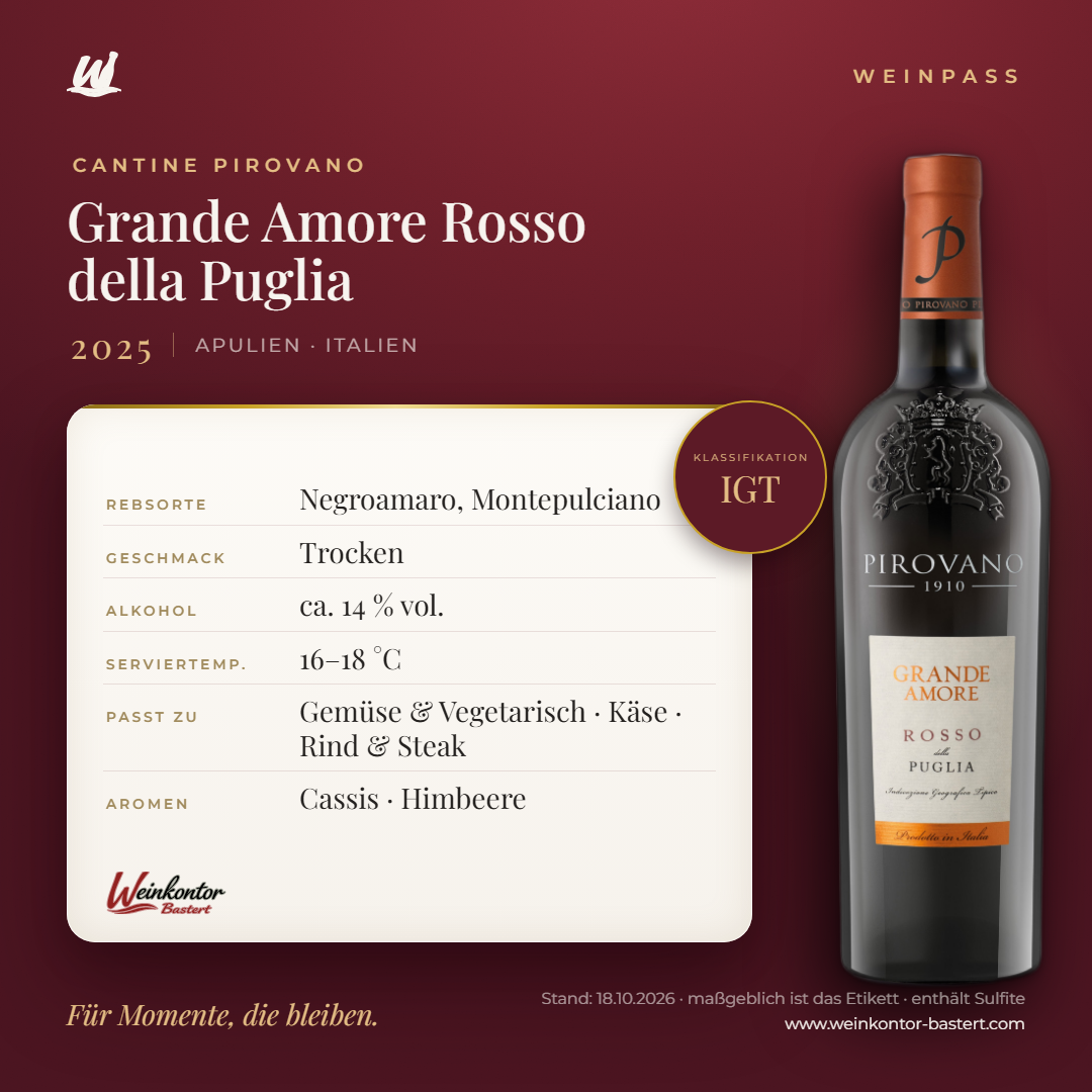 Grande Amore Rosso della Puglia Cantine Pirovano IGT – Apulien – Weinpass | Weinkontor Bastert