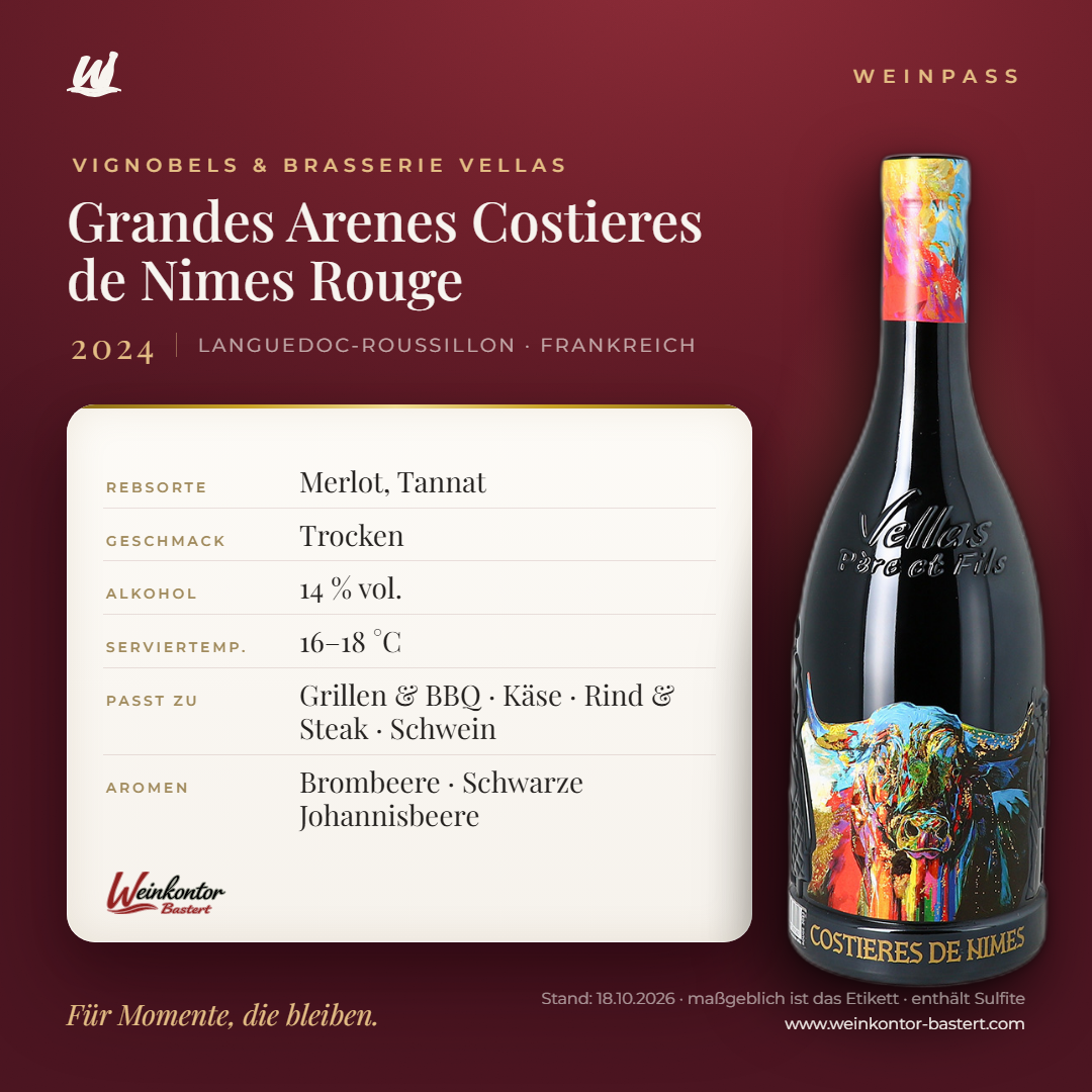 Grandes Arenes Costieres de Nimes Rouge Vignobels & Brasserie Vellas – Languedoc-Roussillon – Weinpass | Weinkontor Bastert