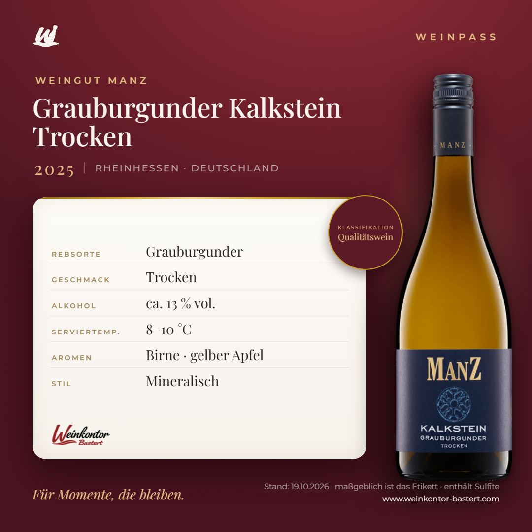 Grauburgunder Kalkstein Trocken Manz 6er-Karton – Rheinhessen – Weinpass | Weinkontor Bastert