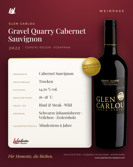 Gravel Quarry Cabernet Sauvignon Glen Carlou – Coastal Region – Weinpass | Weinkontor Bastert