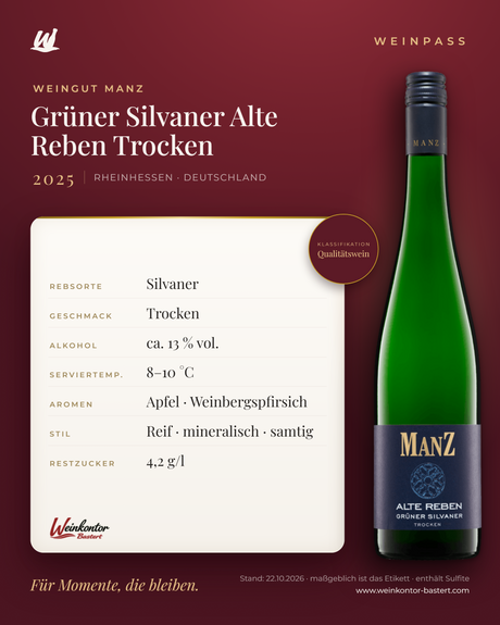 Grüner Silvaner Alte Reben Trocken Manz 6er-Karton – Rheinhessen – Weinpass | Weinkontor Bastert
