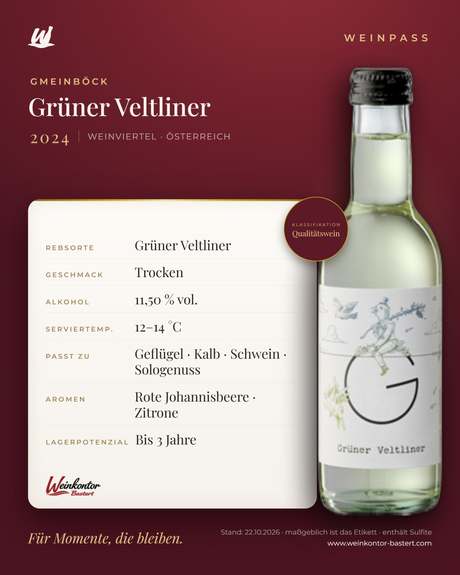 Grüner Veltliner Gmeinböck 0,25L – Weinviertel – Weinpass | Weinkontor Bastert