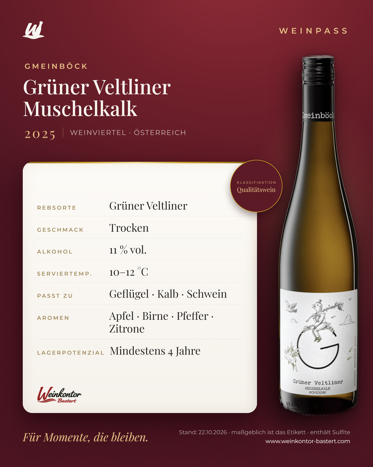 Grüner Veltliner Muschelkalk Gmeinböck – Weinviertel – Weinpass | Weinkontor Bastert