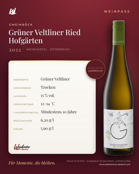 Grüner Veltliner Ried Hofgärten Gmeinböck – Weinviertel – Weinpass | Weinkontor Bastert